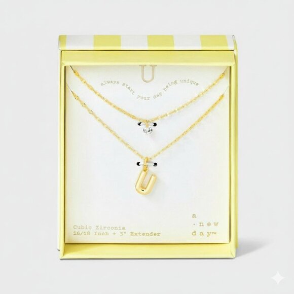 NWT A New Day 14K Gold Dipped Initial Necklace Set (A–Z) Cubic Zirconia - Picture 5 of 6